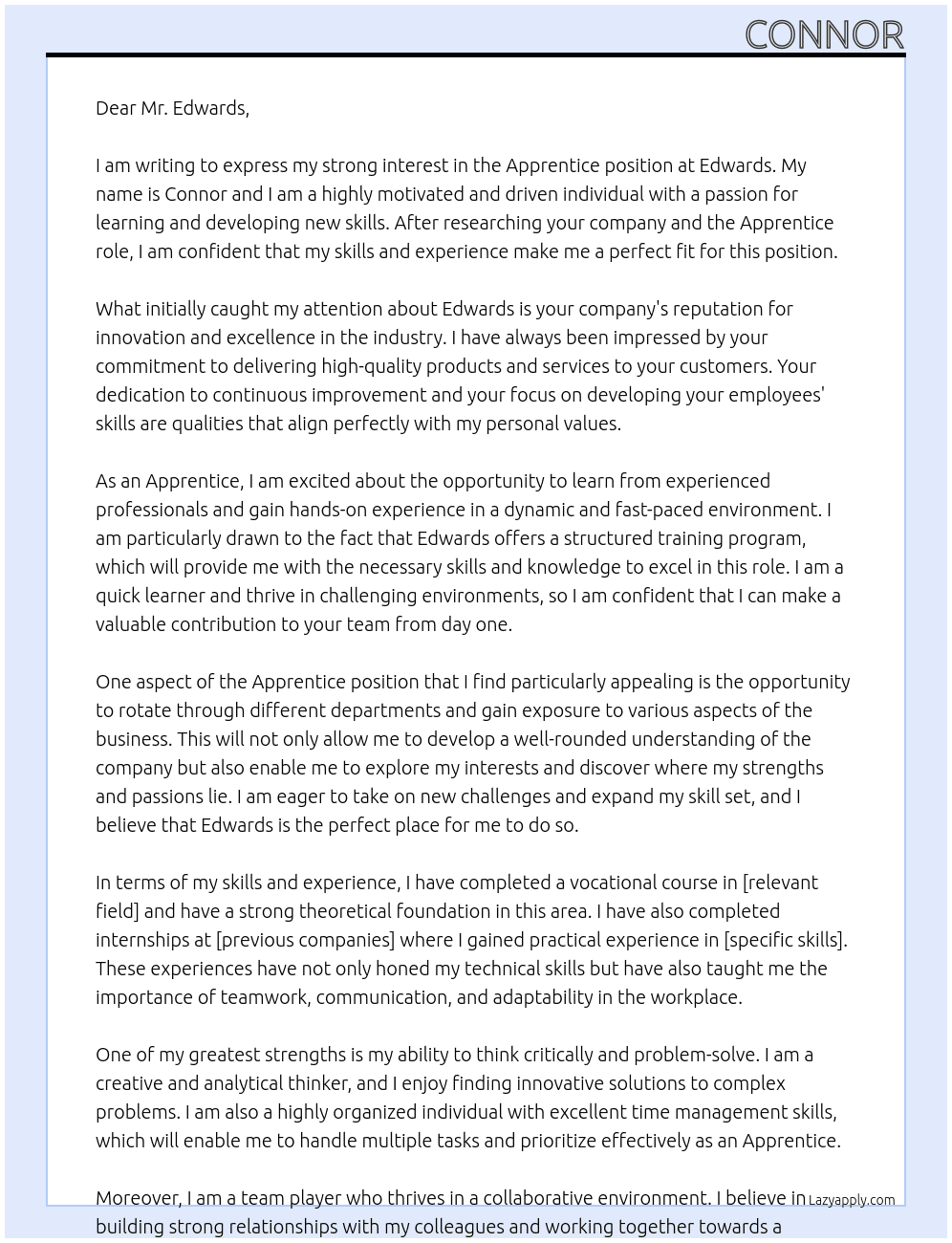 apprentice  At Edwards  Cover Letter
