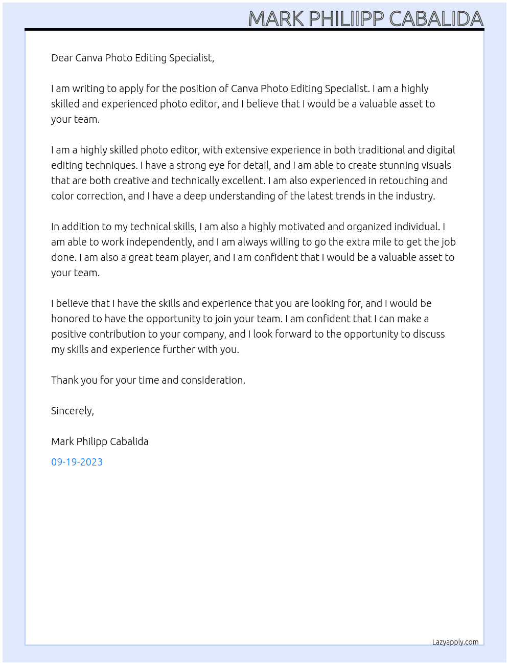 Canva Photo Editing Specialist At Canva Photo Editing Specialist Cover Letter