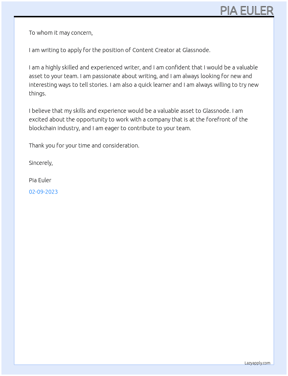 Content Creator At Glassnode Cover Letter