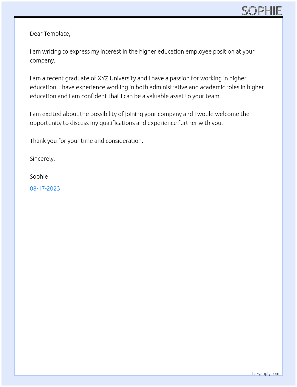 Higher Education Employee At Template Cover Letter