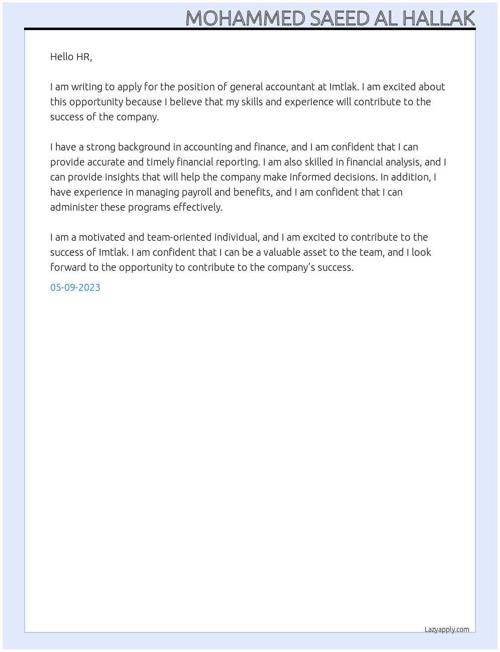 general accounting At imtlak Cover Letter