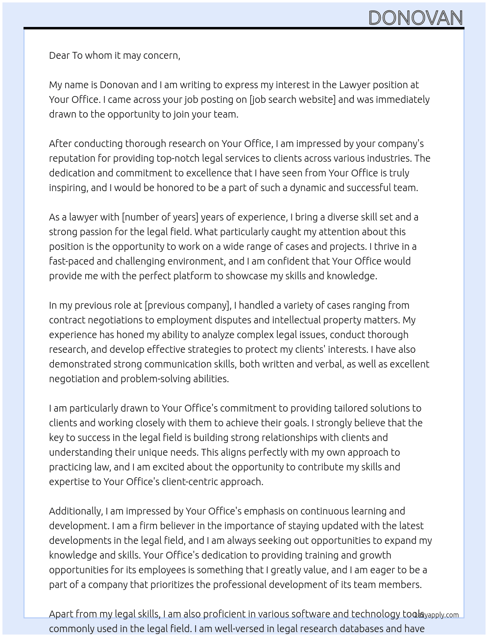 Lawyer At Your Office Cover Letter