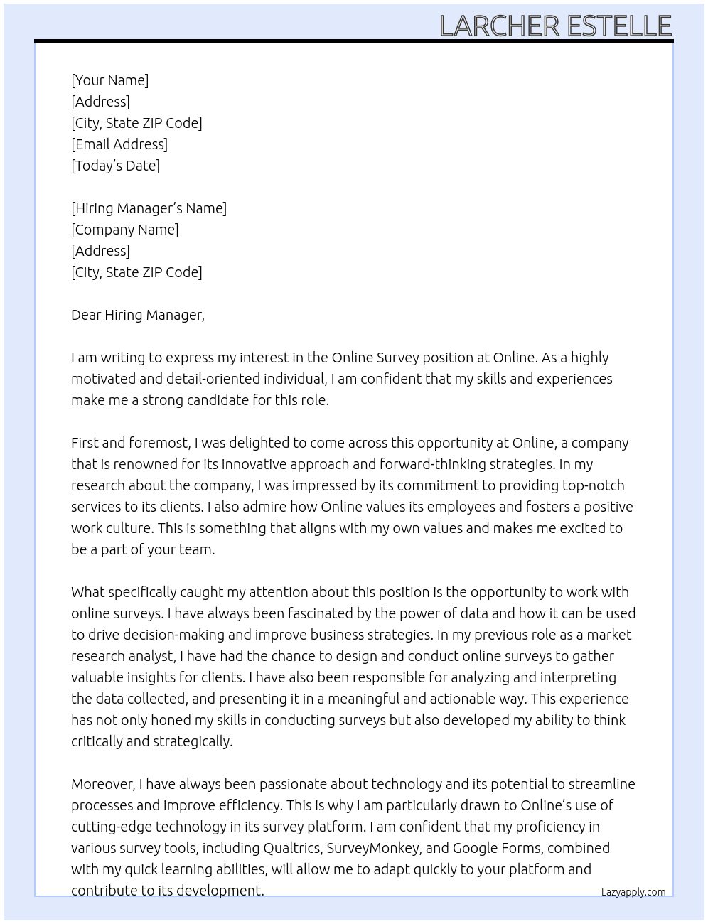 Online survey At Online Cover Letter