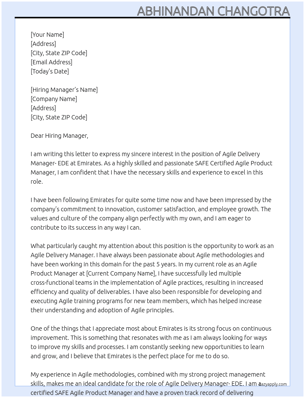 Cover letter for agile delivery manager- ede - LazyApply