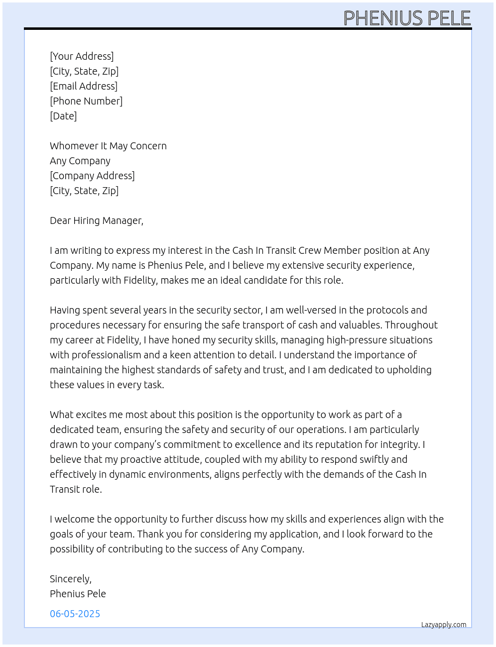 Cover letter for cash in transit crew member - LazyApply