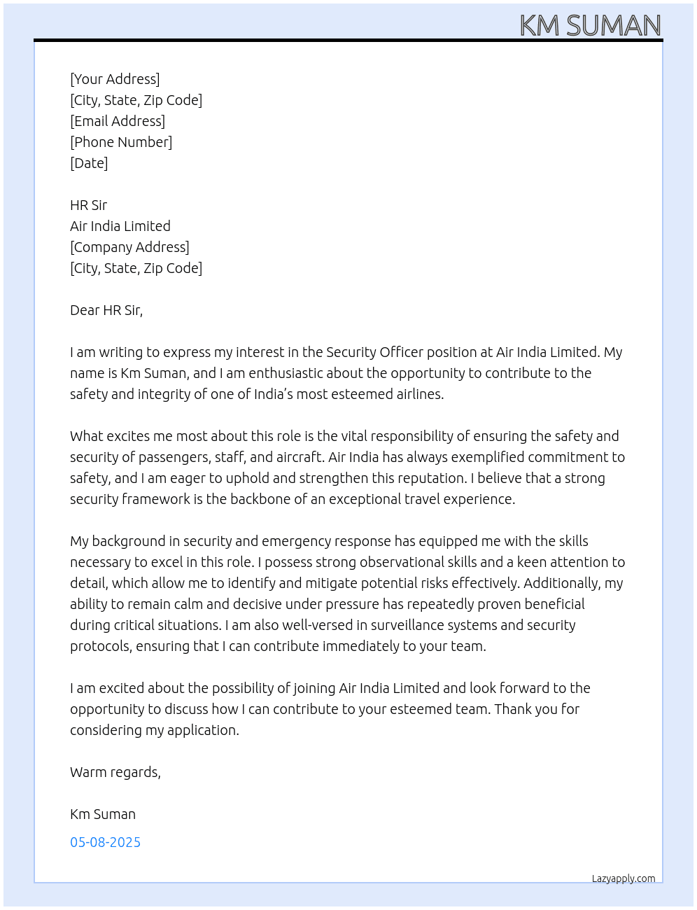Cover letter for security officers - LazyApply