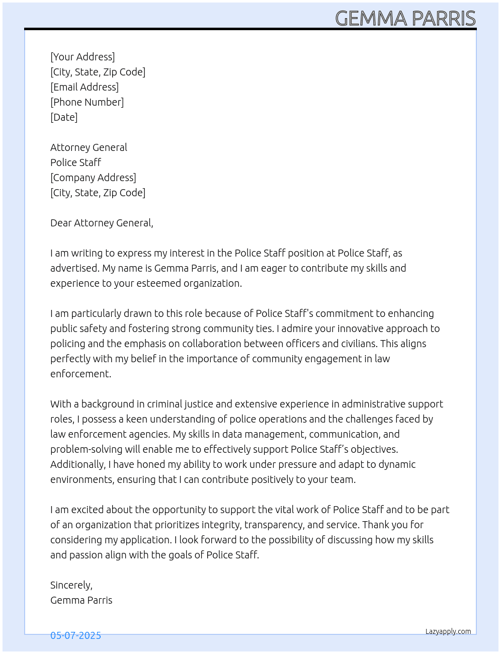 Police Staff At Police Staff Cover Letter