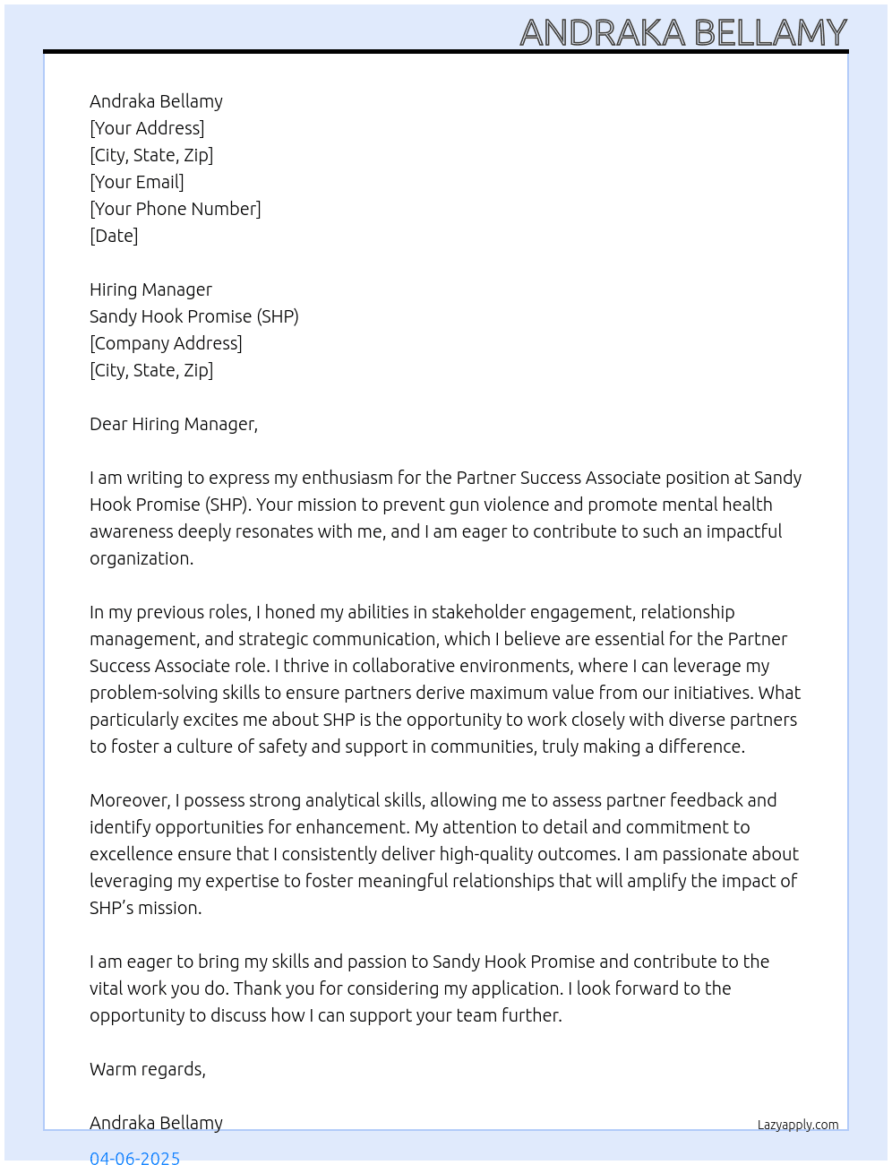 Cover letter for partner success associate - LazyApply