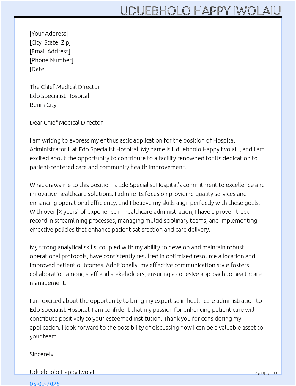 Cover letter for hospital administrator ii - LazyApply