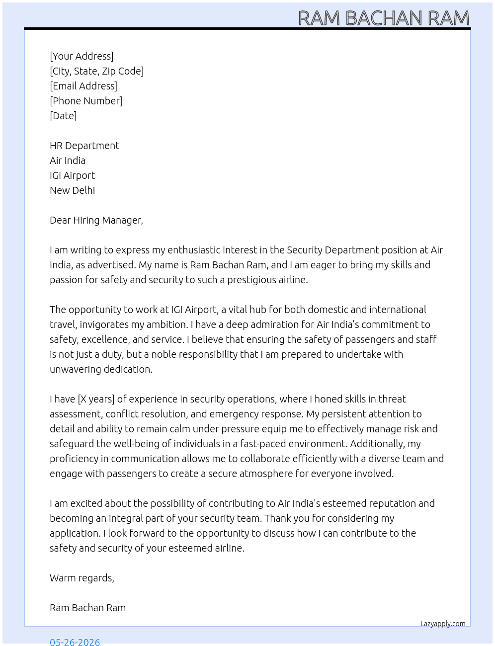Cover letter for security department - LazyApply