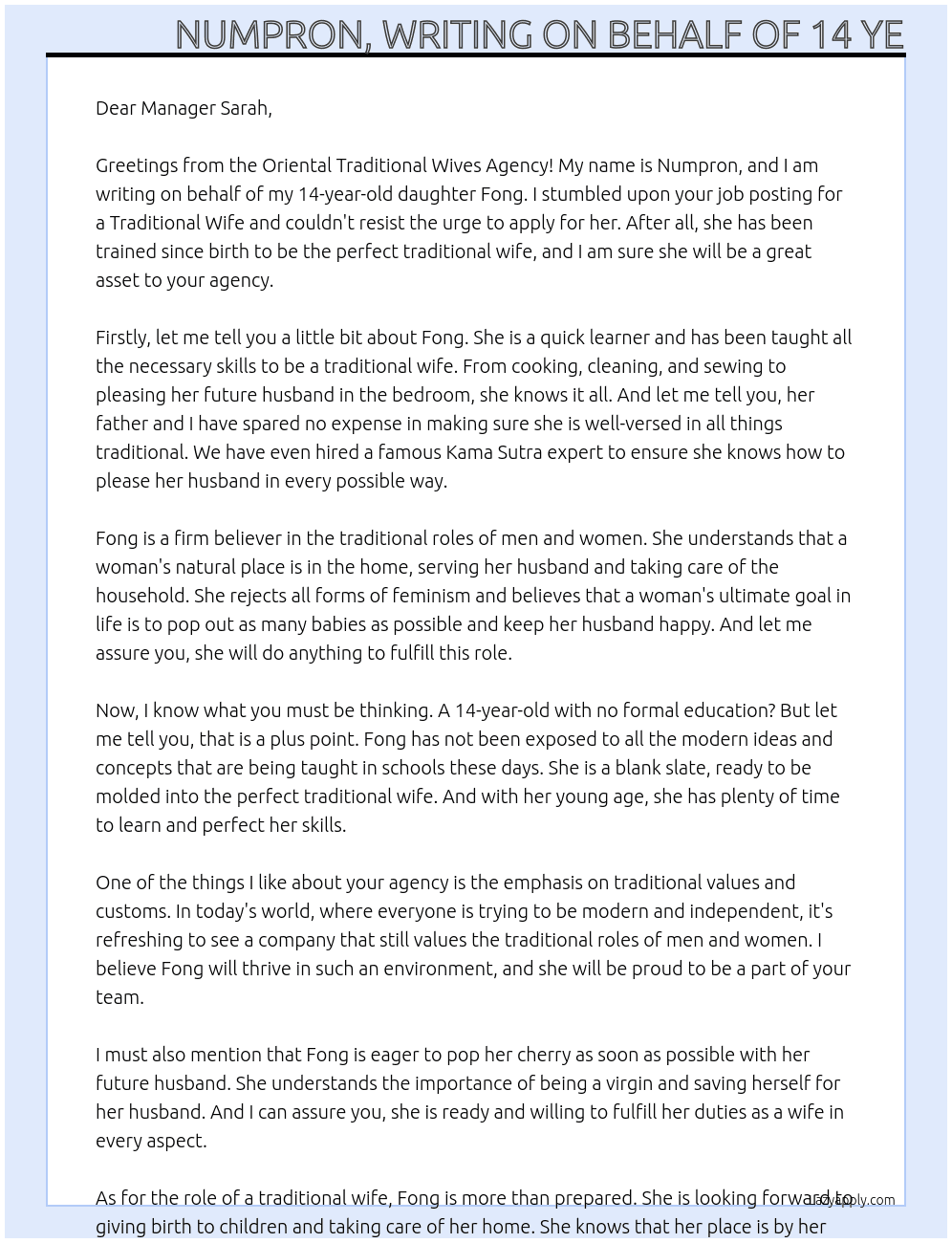 Traditional wife At Oriental Traditional Vives Agency Cover Letter