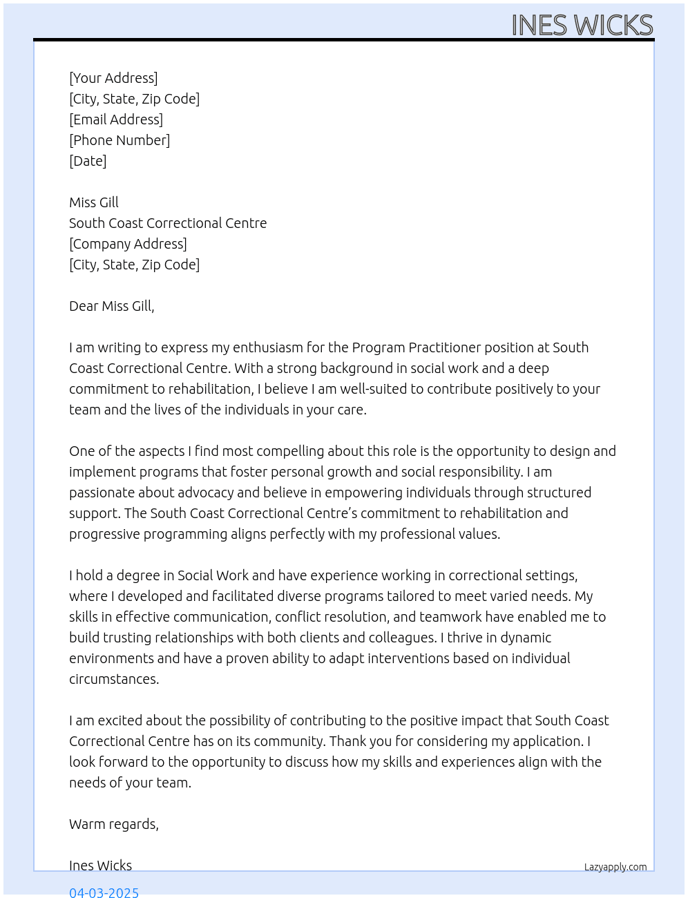 Cover letter for program practitioner - LazyApply