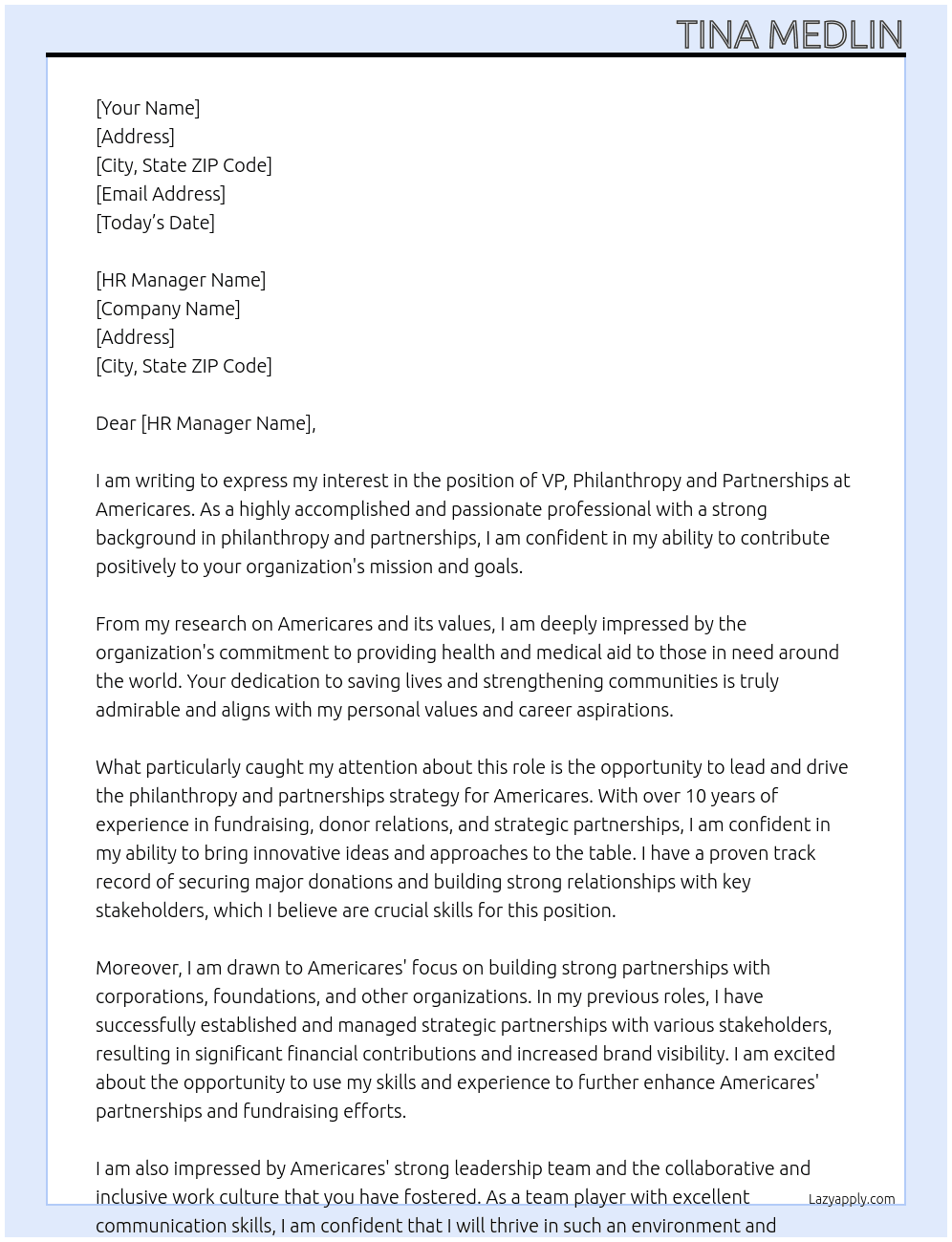 Cover letter for vp, philanthropy and partnerships - LazyApply