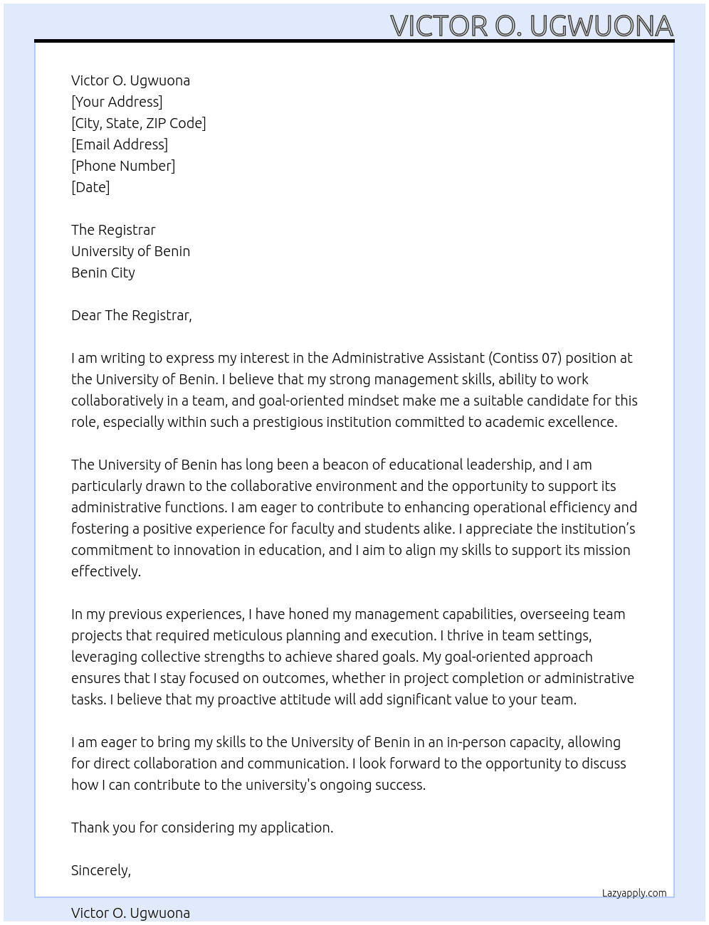 Cover letter for administrative assistant contiss 07 - LazyApply