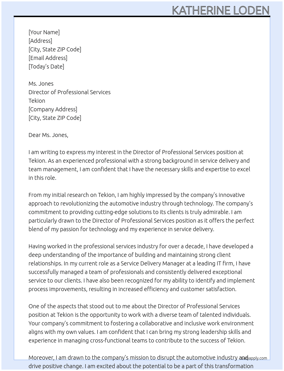 Director, Professional Services At Tekion Cover Letter