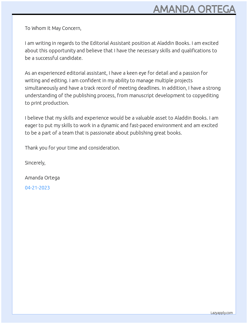 Editorial Assistant At Aladdin Books Cover Letter