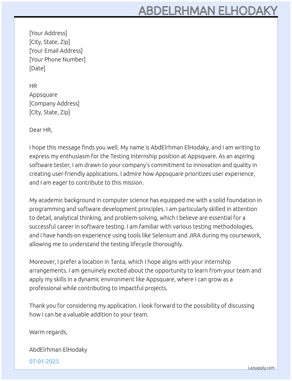 Cover letter for testing - LazyApply