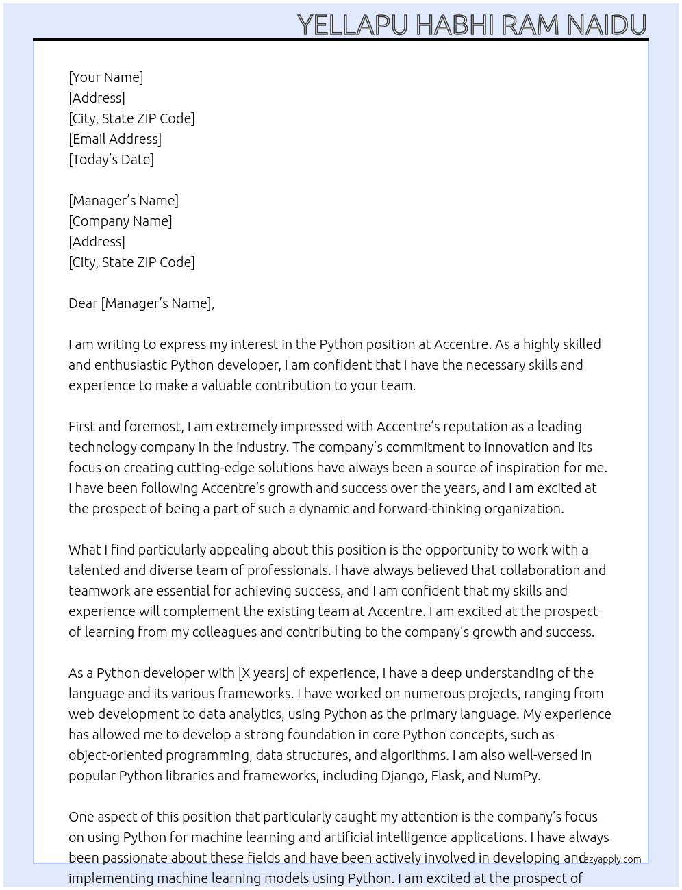python At accentre Cover Letter