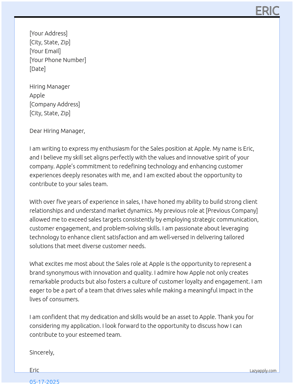 sales At Apple Cover Letter