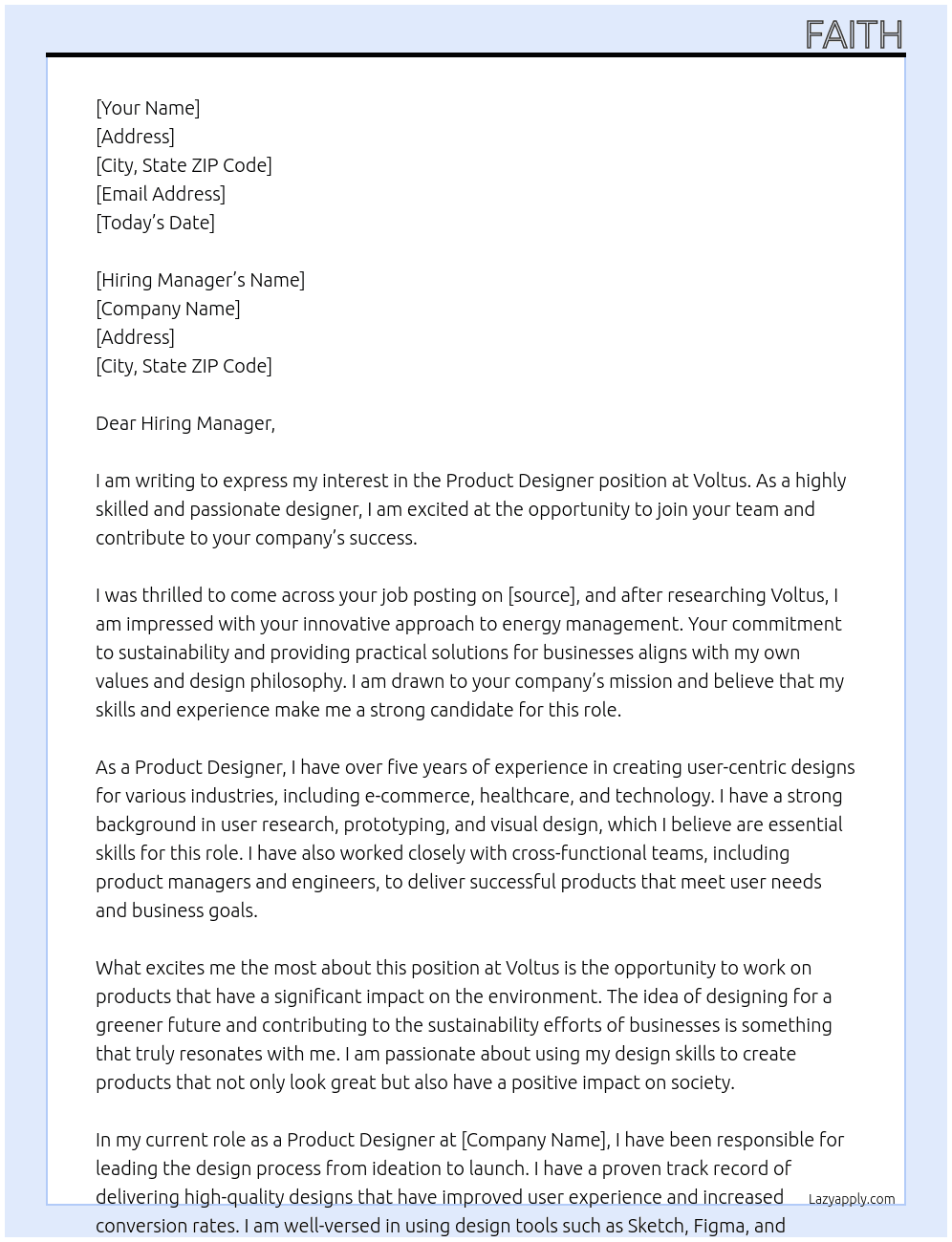 Product Designer At Voltus Cover Letter
