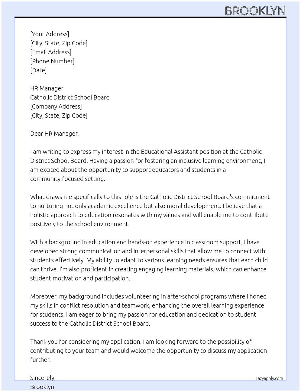 Cover letter for educational assistant - LazyApply