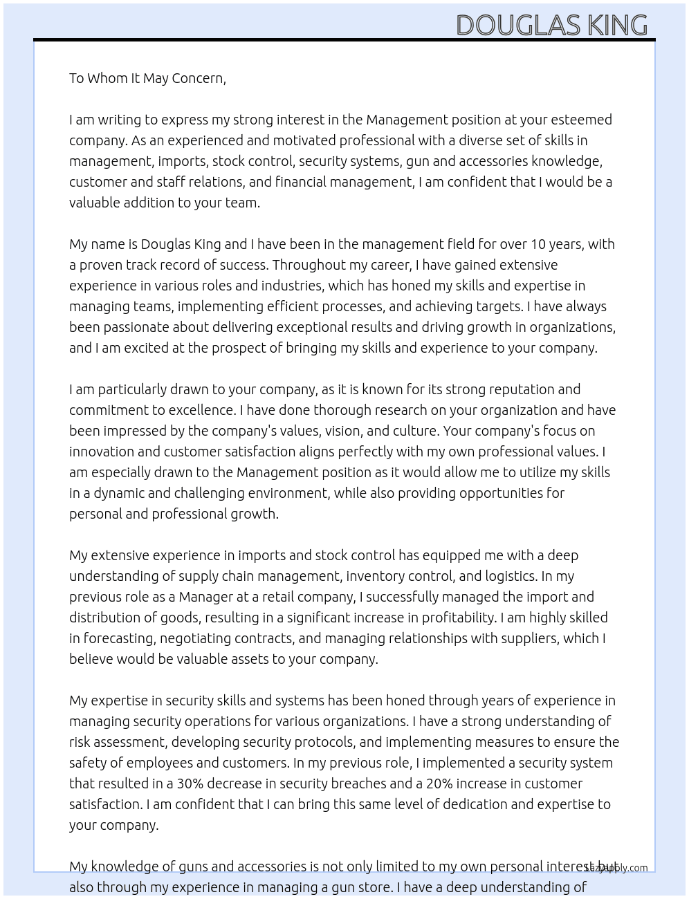 Management  At Unknown  Cover Letter