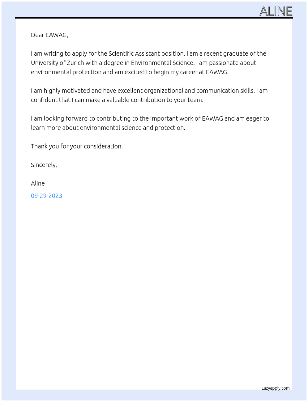 Scientific assistant At EAWAG Cover Letter