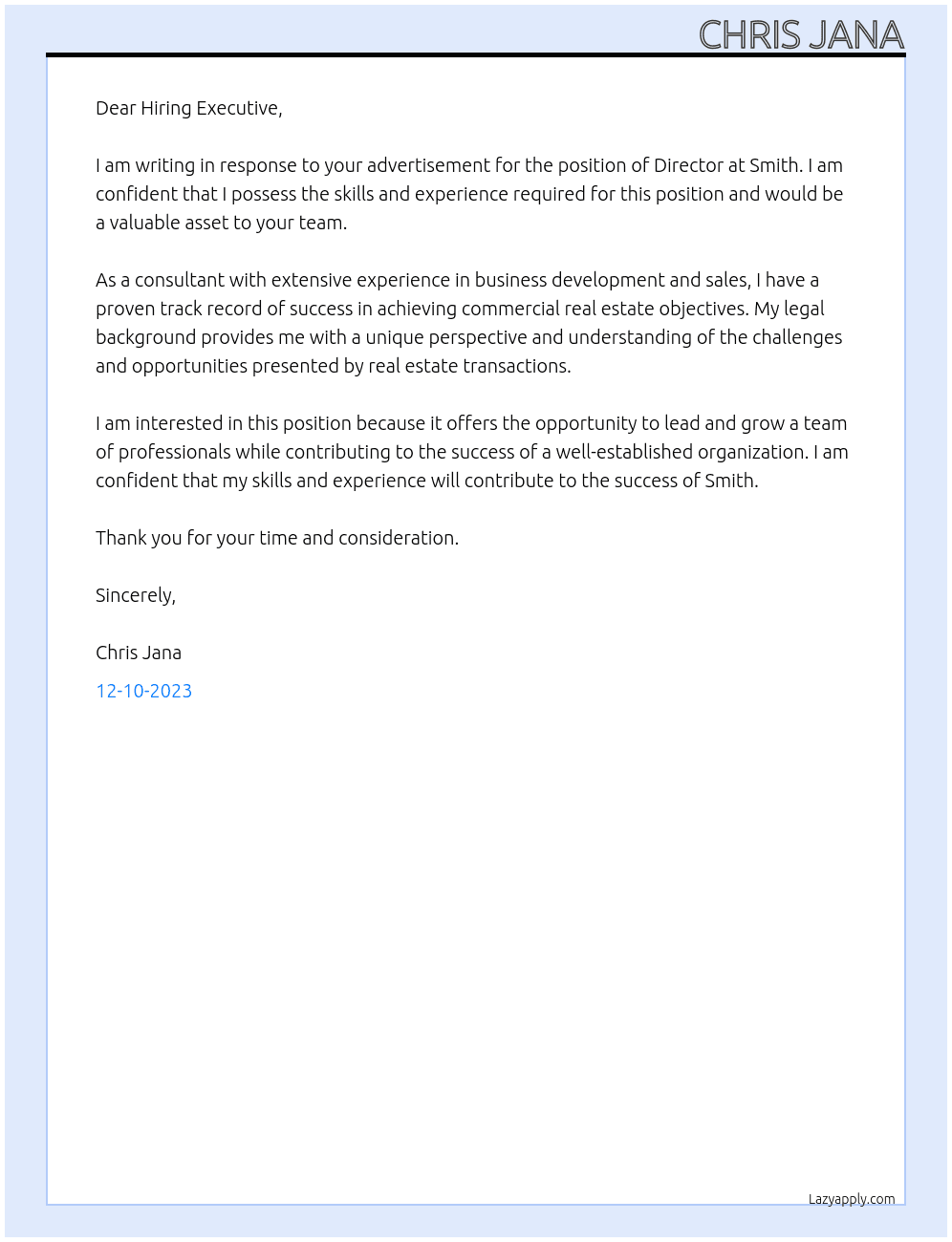 Director At Smith Cover Letter