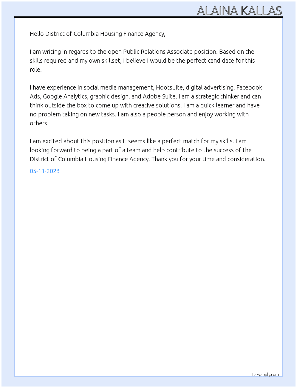 Cover letter for public relations associate - LazyApply