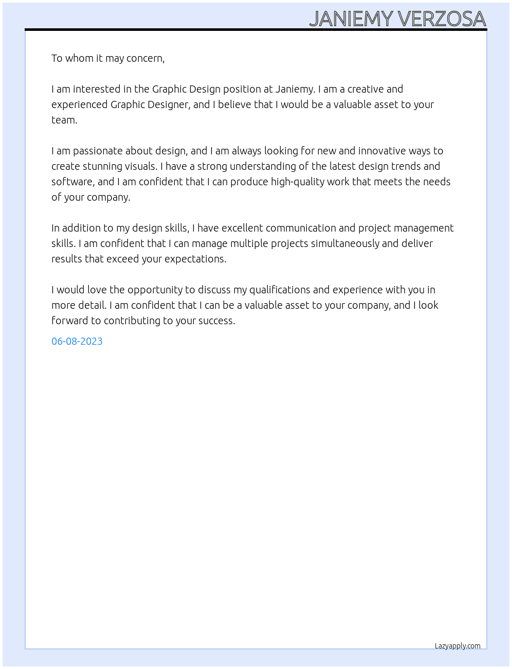 Graphic Design At Janiemy Cover Letter
