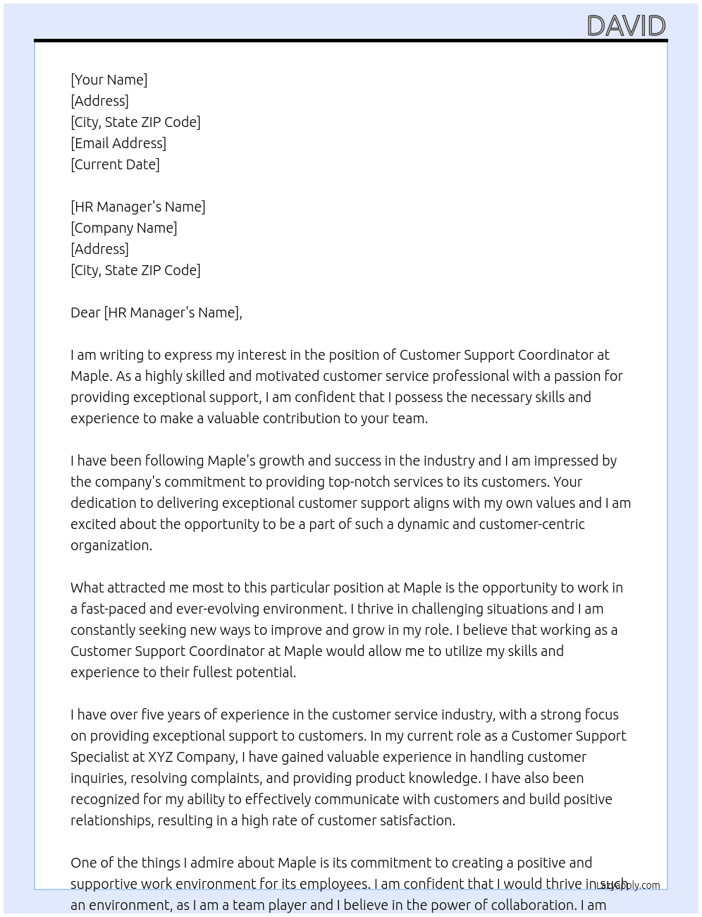 Customer Support Coordinator At Maple Cover Letter