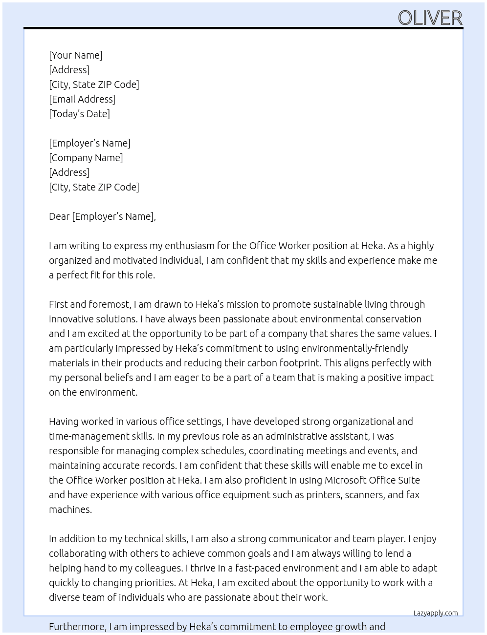 Office Worker At heka Cover Letter