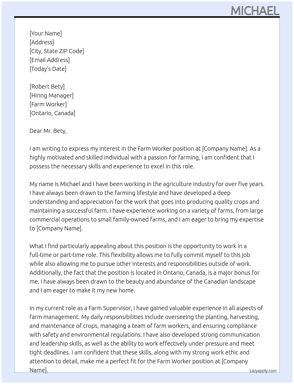 farm worker At farm worker Cover Letter