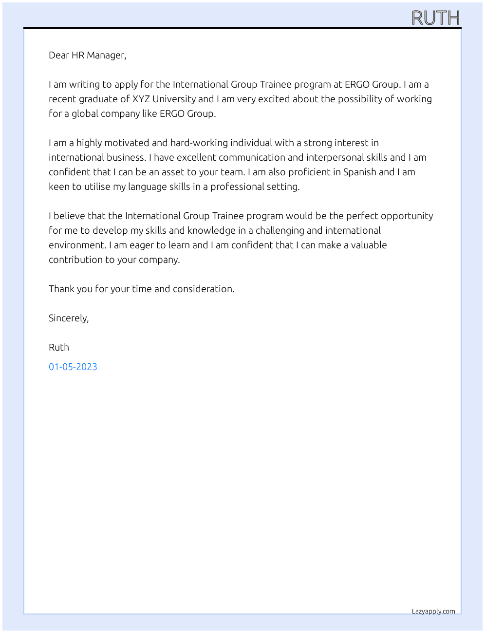 International Group trainee program At ERGO Group Cover Letter