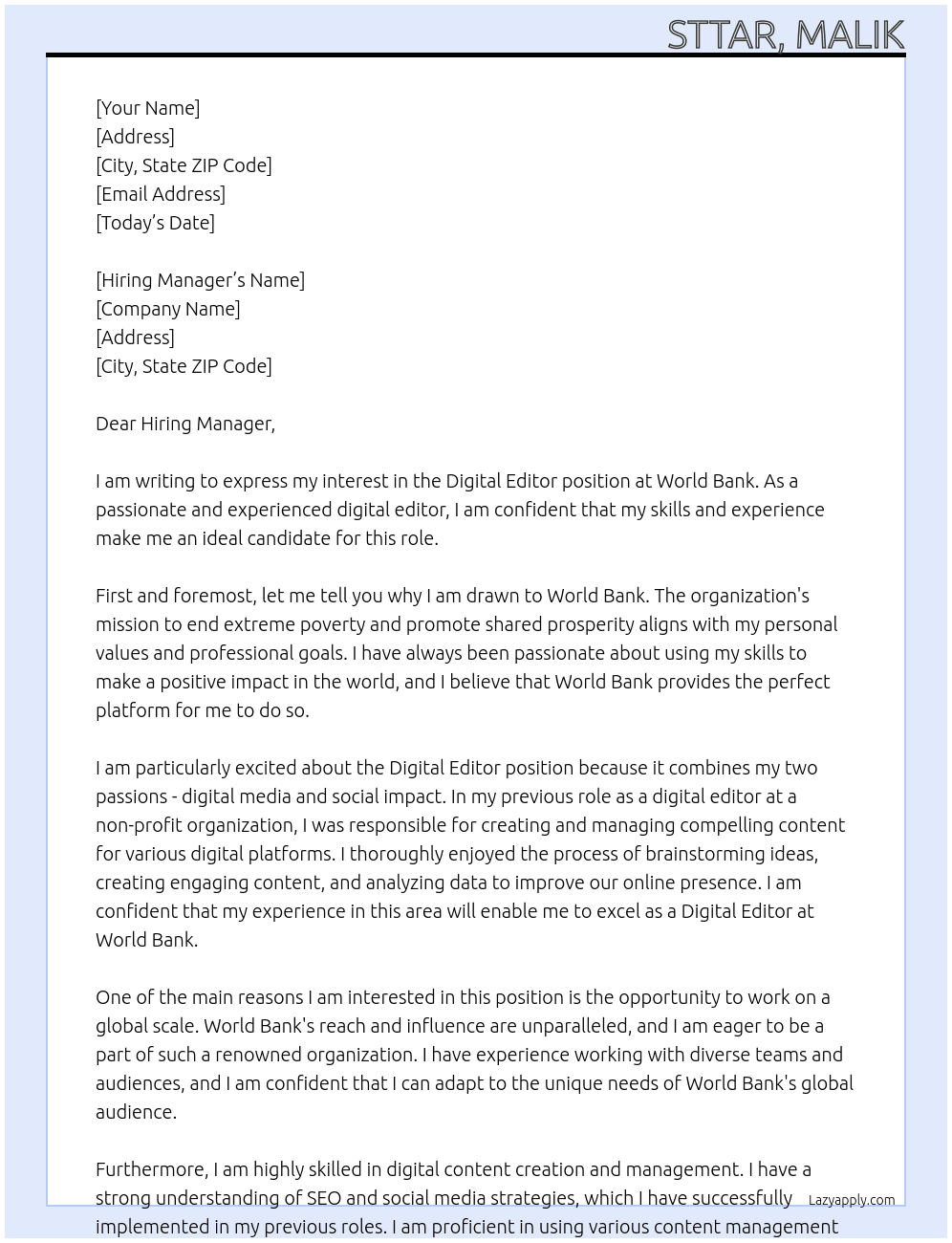 Cover letter for digital editor - LazyApply