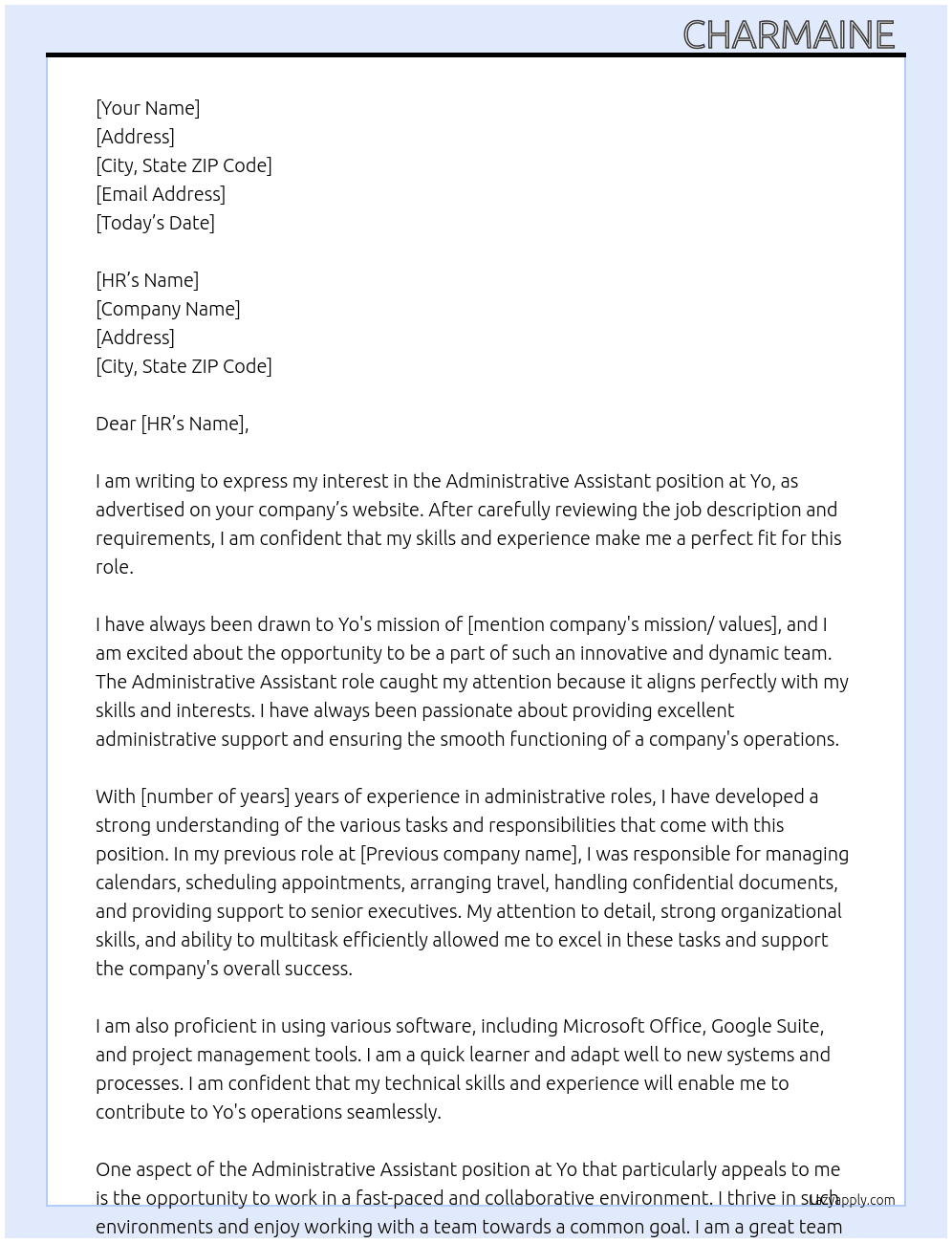 Administrative assistant  At Yo Cover Letter