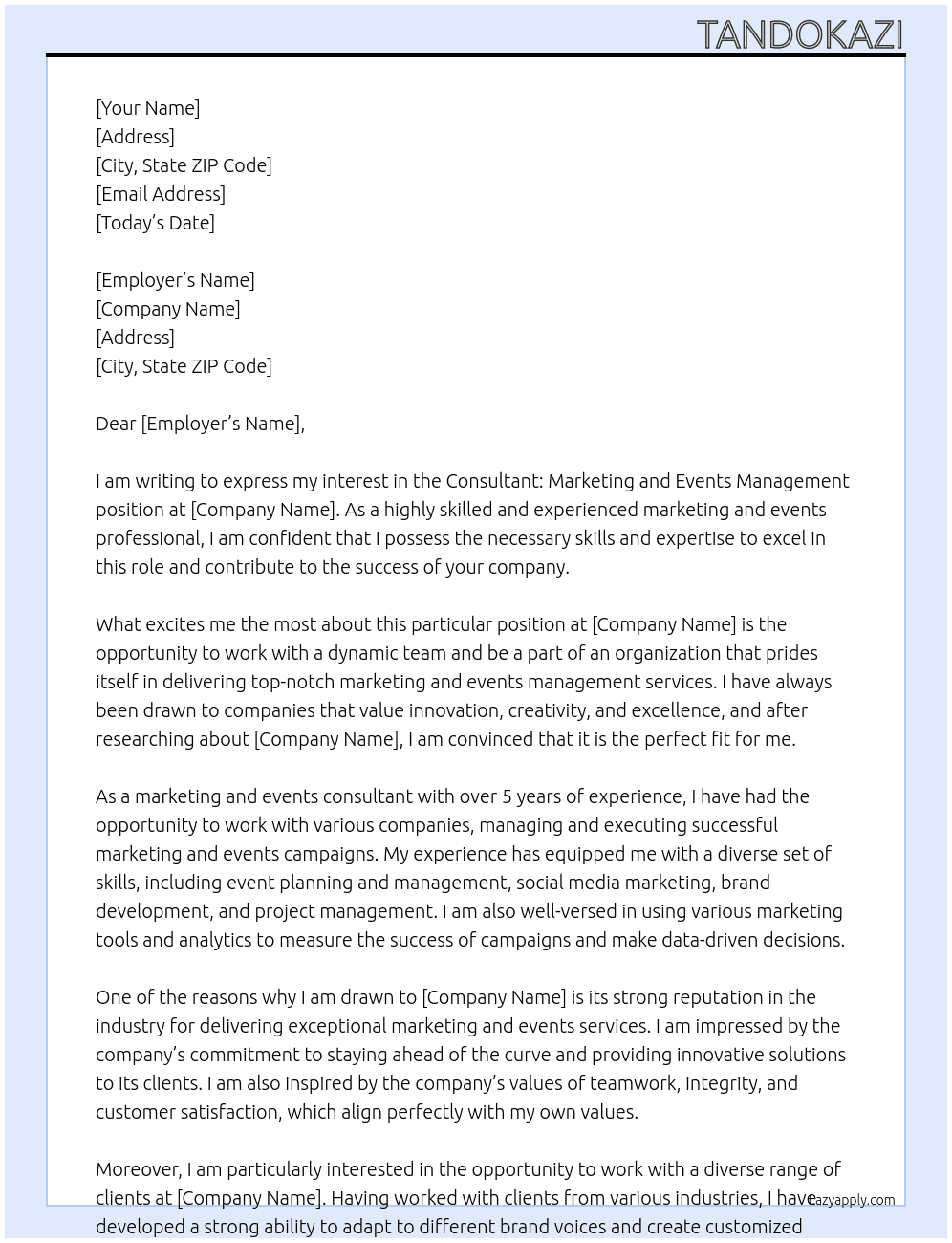 Consultant: Marketing and events management  At ECDC Cover Letter