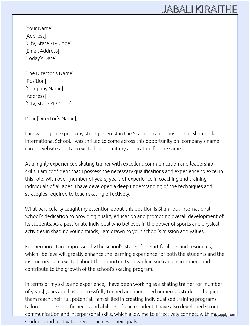 Cover letter for skating trainer - LazyApply