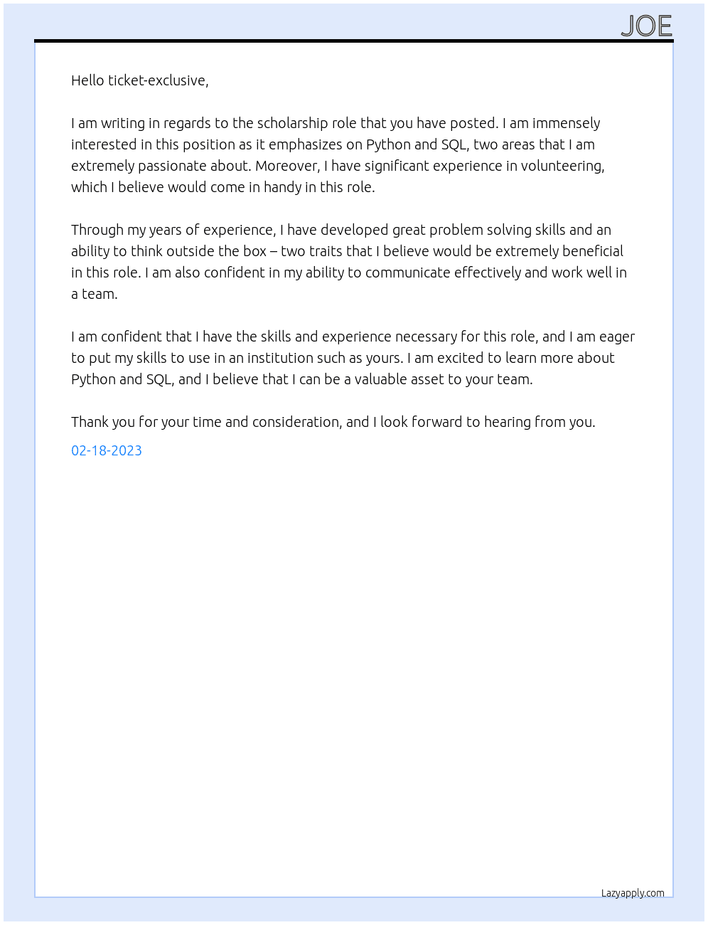 scholarship At ticket-exclusive Cover Letter