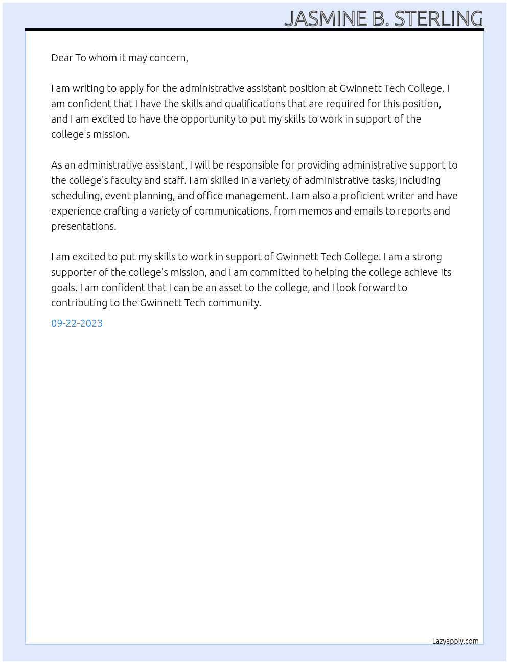 Administrative Assistant At Gwinnett Tech College Cover Letter