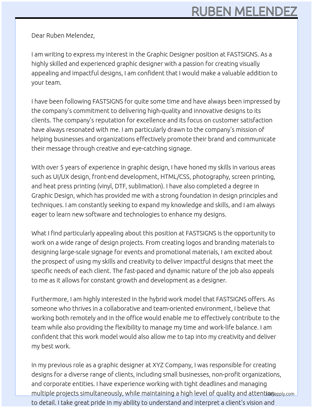 Cover letter for graphic desinger - LazyApply