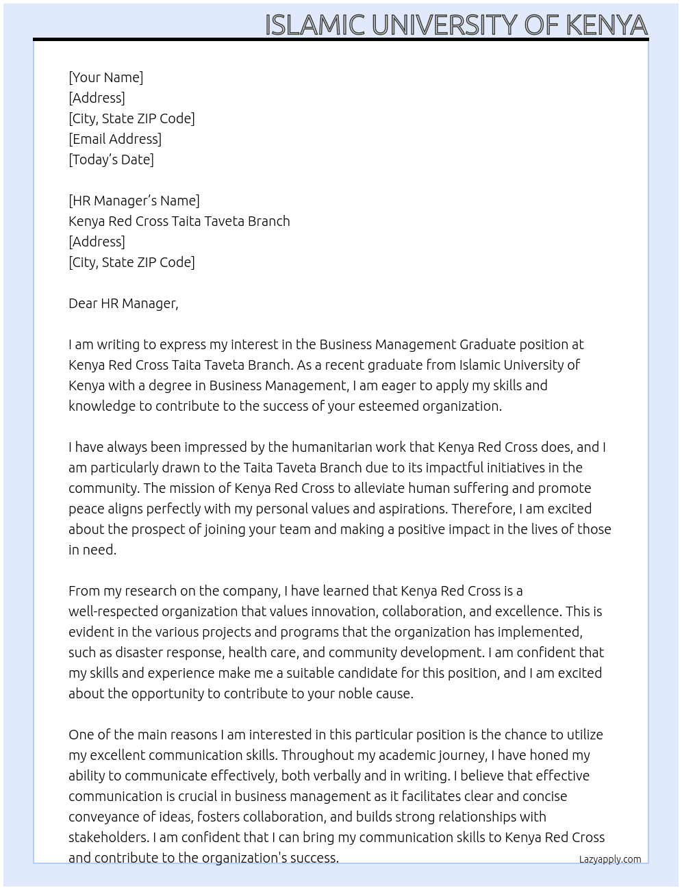 business management graduant At kenya red cross Cover Letter