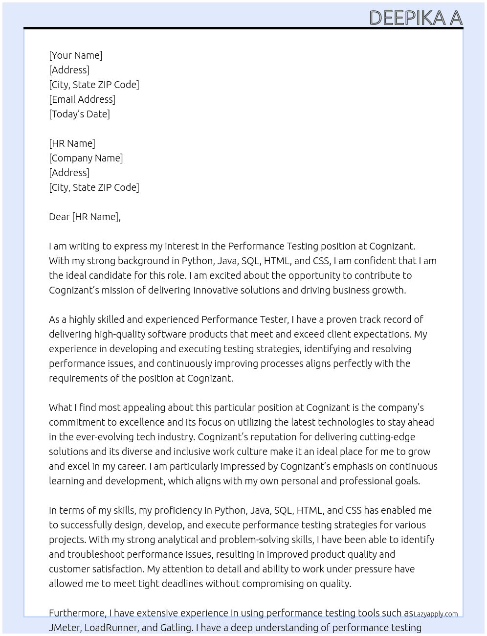 Cover letter for performance testing - LazyApply