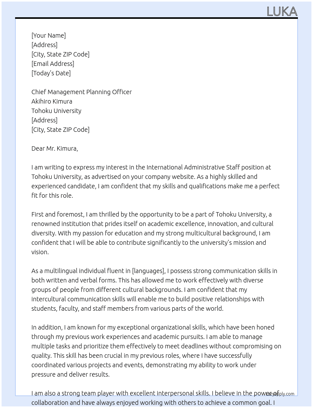 International Administrative Staff At Tohoku University Cover Letter