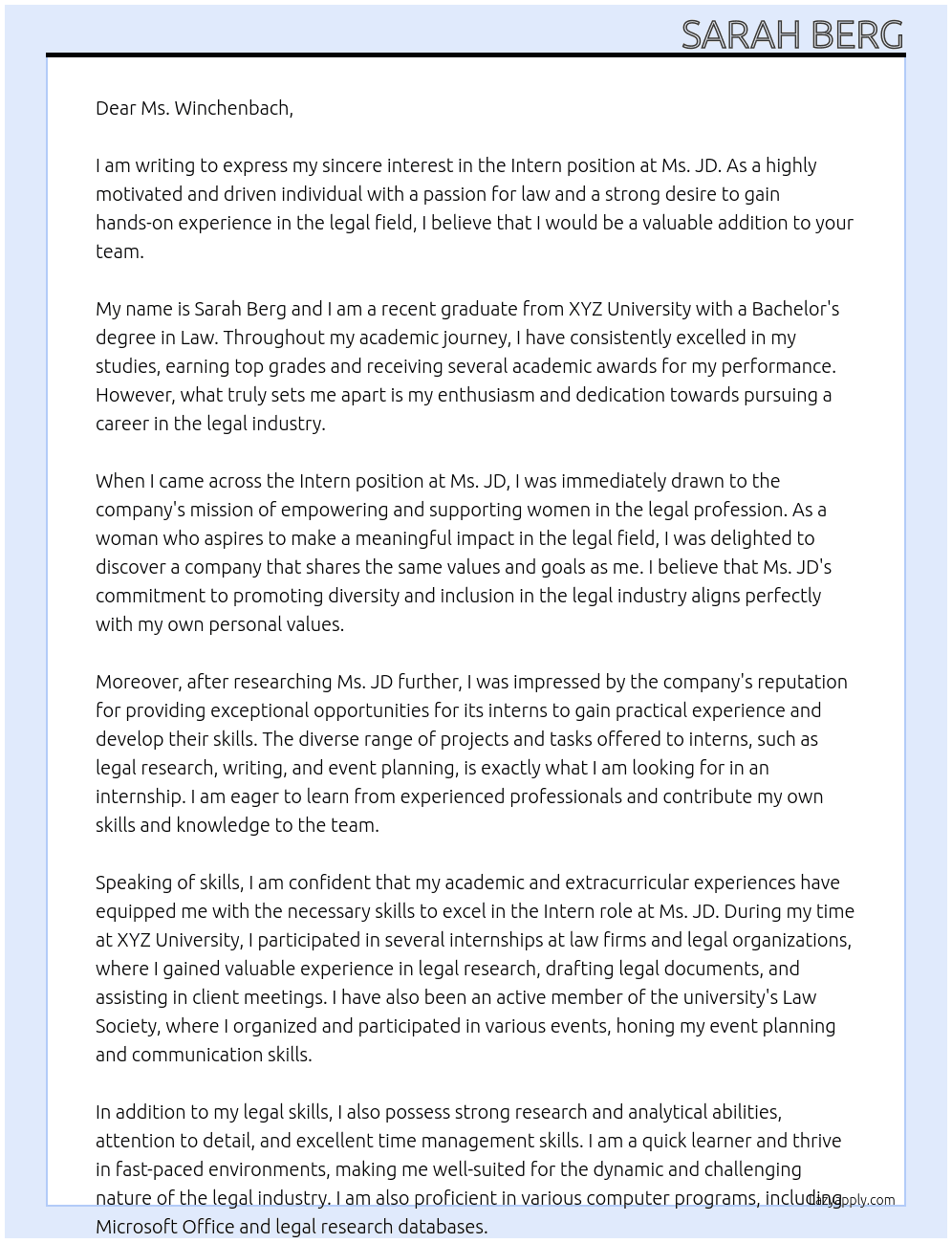Intern At Ms. JD Cover Letter