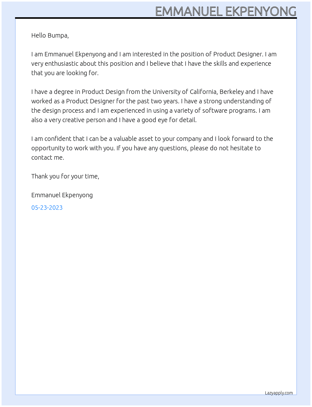 Product Designer At Bumpa Cover Letter