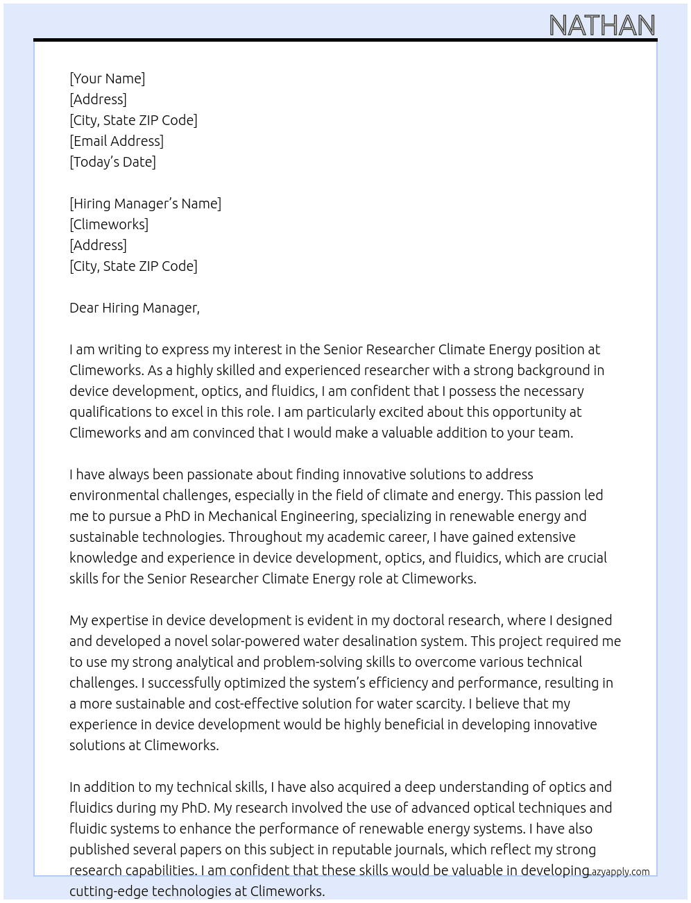 Senior Researcher Climate Energy At Climeworks Cover Letter