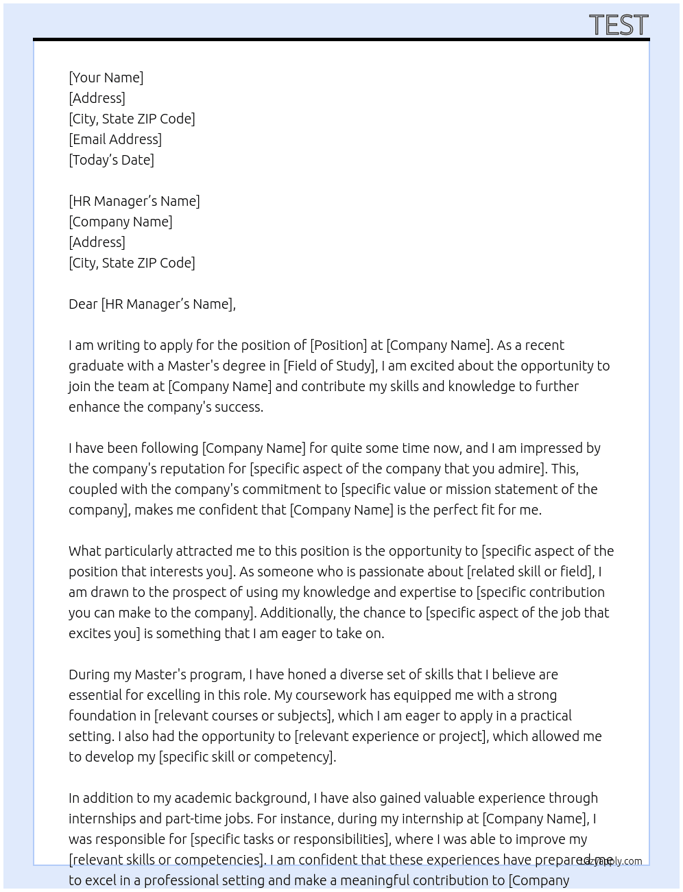 Master's degree At Faculty Cover Letter