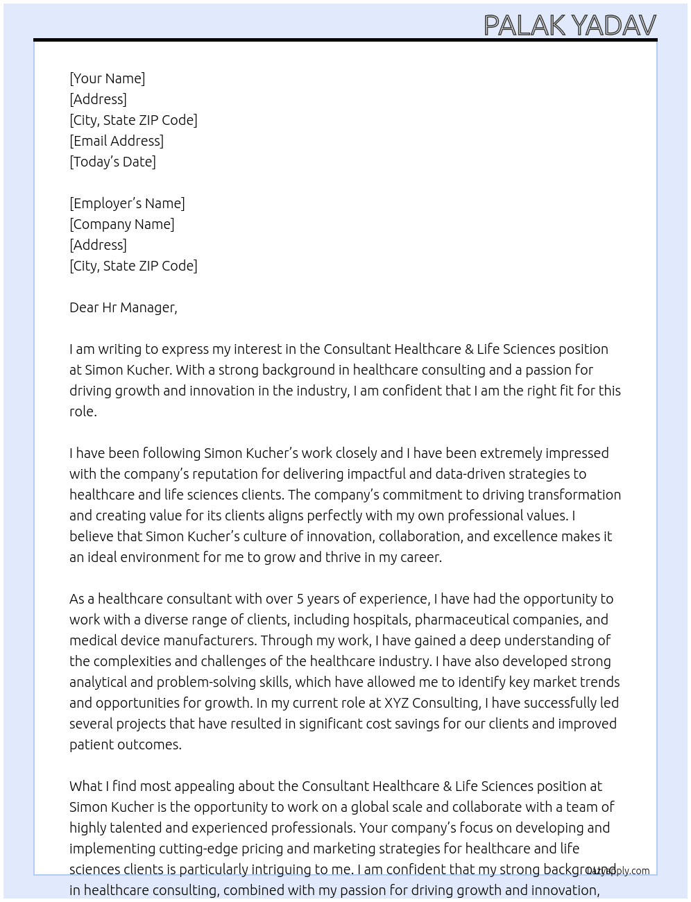 Consultant Healthcare & Life Sciences At Simon Kucher Cover Letter