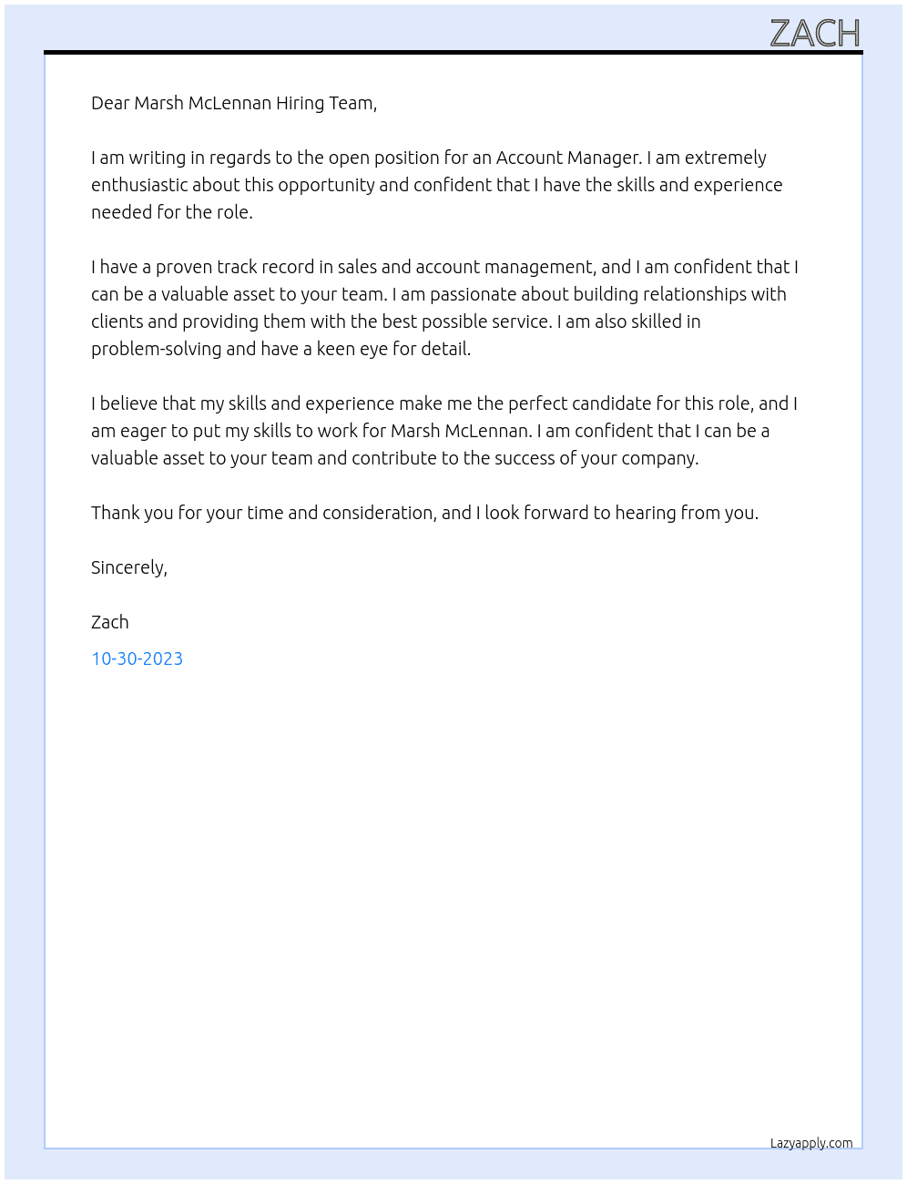Account Manager At Marsh McLennan Cover Letter